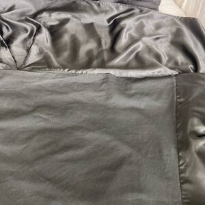 King size black satin pleated bedskirt, like new